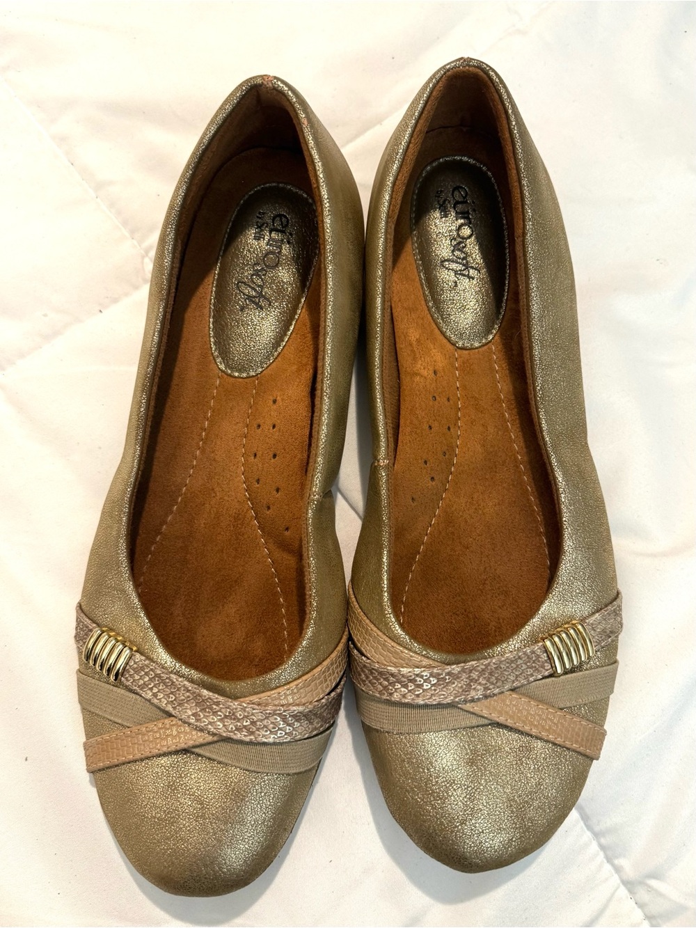 Gold Metallic Slip-On Ballet Flats with Braided Accent